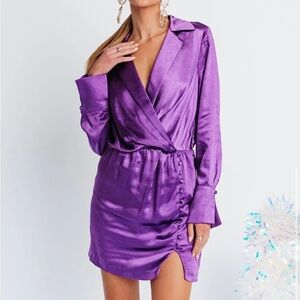 Satin collared mini dress